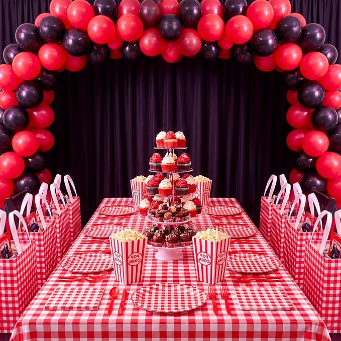 Sweetude 16 Pcs Red White Checkered Gift Bags with Handles Gingham Red and White Party Favors Non-woven Reusable Tote for Women Wedding Birthday Baby Shower Mother's Day Party Decorations