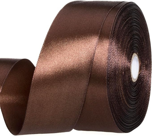 YASEO 1 1/2 Inch Brown Solid Satin Ribbon, 50 Yards Craft Fabric Ribbon for Gift Wrapping Floral Bouquets Wedding Party Decoration