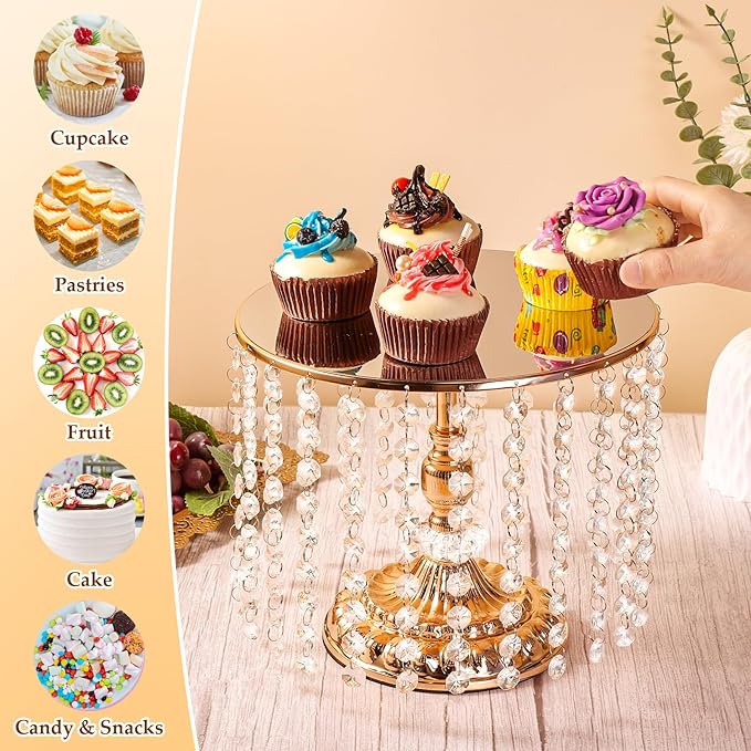 12 Pieces Gold Cake Stand Set, Vintage Cake Display Stand with Crystal Edge and Cupcake Display Tray, Dessert Table Display Set for Wedding Party Baby Shower Anniversary Celebration