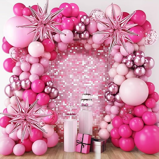 RUBFAC Pink Balloon Arch Kit, Pink Graduation Decorations 2026, Star Latex Balloons for Mother’s Day Girl Birthday Baby Shower Princess Wedding Party Decorations, 140pcs