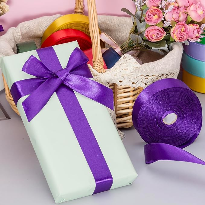 YASEO 1 Inch Purple Solid Satin Ribbon, 50 Yards Craft Fabric Ribbon for Gift Wrapping Floral Bouquets Wedding Party Decoration