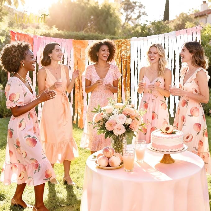 AOBKIAT Streamers Party Decorations,5 Rolls Pastel Pink Gold Orange Crepe Paper Streamers for Little Cutie Baby Shower,Brithday,Wedding,Peach Theme Party,DIY Tassel,1.8 Inch x 82 Ft/Roll