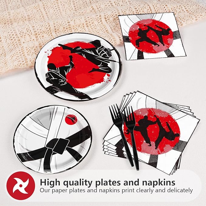 Grencian 96 Pcs Karate Party Supplies Disposable Karate Themed Plates and Napkins Tableware Sets Karate Birthday Decorations for Boys Ninja Birthday Party Decorations Martial Arts Favors Serves 24