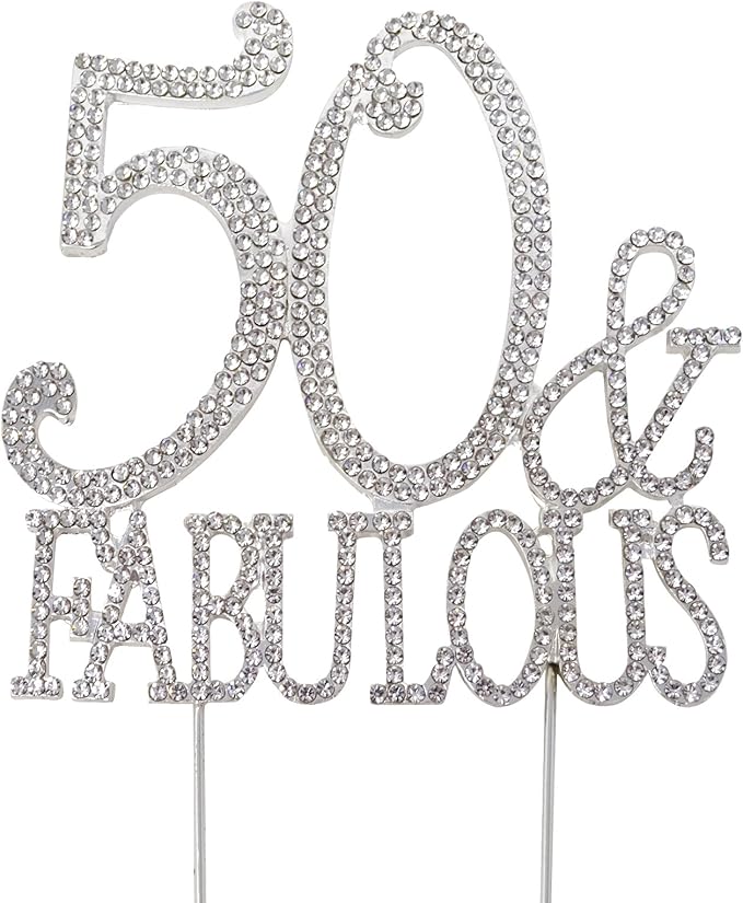 Honbay 50 & Fabulous Birthday Cake Topper Sparkly Bling Alloy Crystal Rhinestones Cake Topper Cake Decoration for 50th Birthday or Anniversary Party