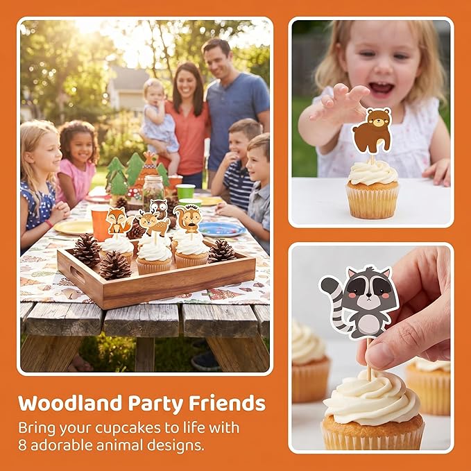 24PCS Woodland Animals Creatures Cupcake Toppers Forest Animals Cake Decorations Baby Shower Birthday Party Supplies