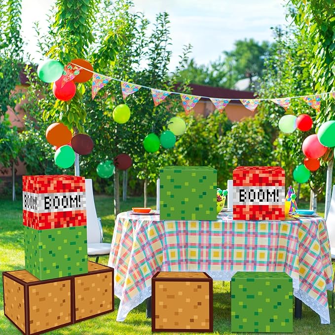 12Pieces Large Pixel Mining Party Boxes Video Game Party Decorations Pixel Mining Theme Birthday Parties Supplies Pixelated Video Gaming Centerpieces Boxes for Kid Teen Gift Birthday Parties Favor