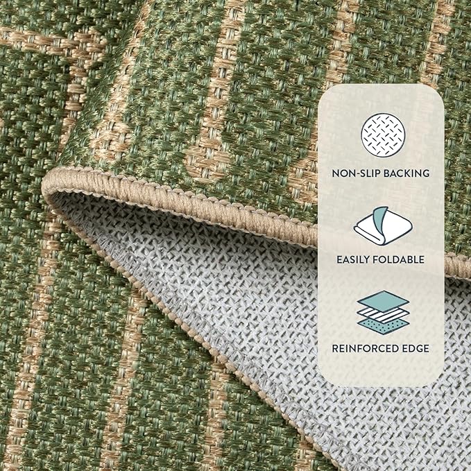 Lahome Neutral Geometric Green Runner Rug for Hallway, 2x8 Washable Kitchen Entryway Runner, Farmhouse Rhombus Low Pile Non Shedding Indoor Outdoor Carpet for Laundry Room