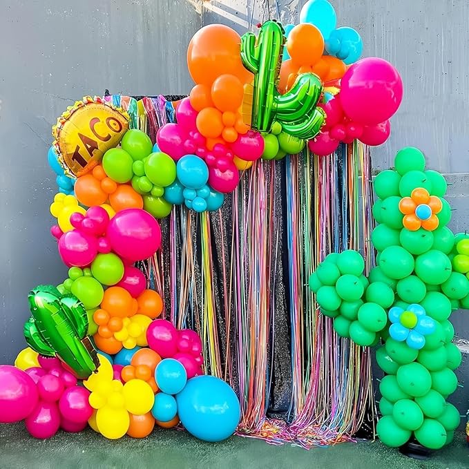 Fiesta Balloon Arch Kit, 100pcs Mexican Fiesta Party Decorations with Llama Sombrero Foil Balloons, Rainbow Balloon Garland for Cinco De Mayo Taco Twosday Birthday Carnival Party Decor Supplies