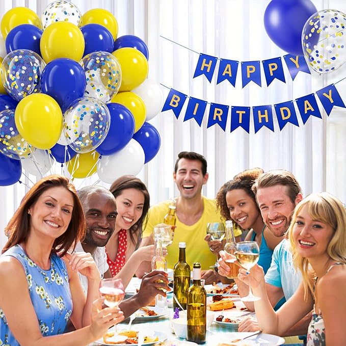 BAUANOOY Blue and Yellow Balloons, 60pcs 12 Inch Royal Blue Yellow White Balloon with Confetti Balloons for Wedding Graduation Baby Shower Birthday Party Decorations