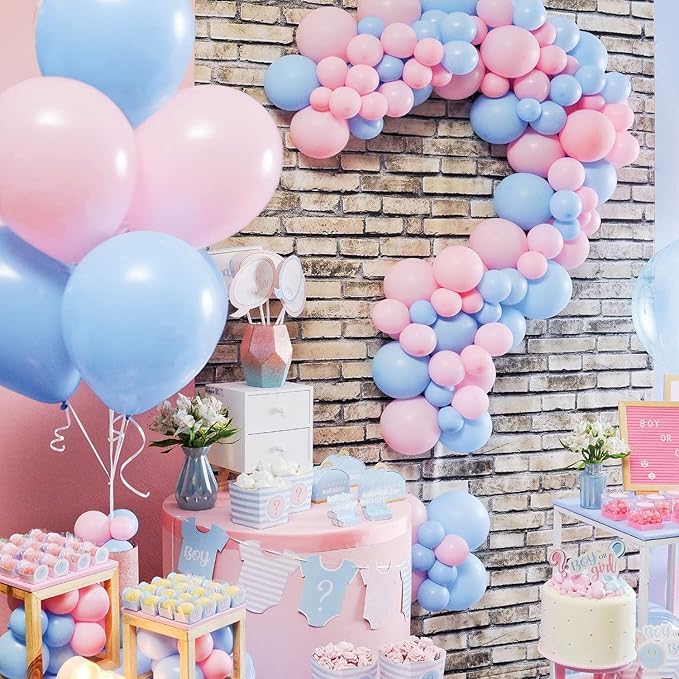 CANREVEL Gender Reveal Pink and Blue Balloons 120 pcs Macaron Blue Pink Latex Balloons Garland Arch kit for Baby Shower Birthday Bridal Shower Wedding Anniversary Party Decorations