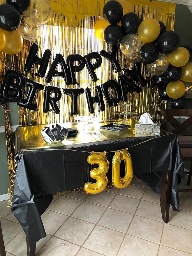 Black Happy Birthday Balloon Banner, 16 Inch Foil Mylar Happy Birthday Balloons Letters, Reusable Happy Birthday Sign, Black Birthday Decorations for Women, Men, Boys and Girls