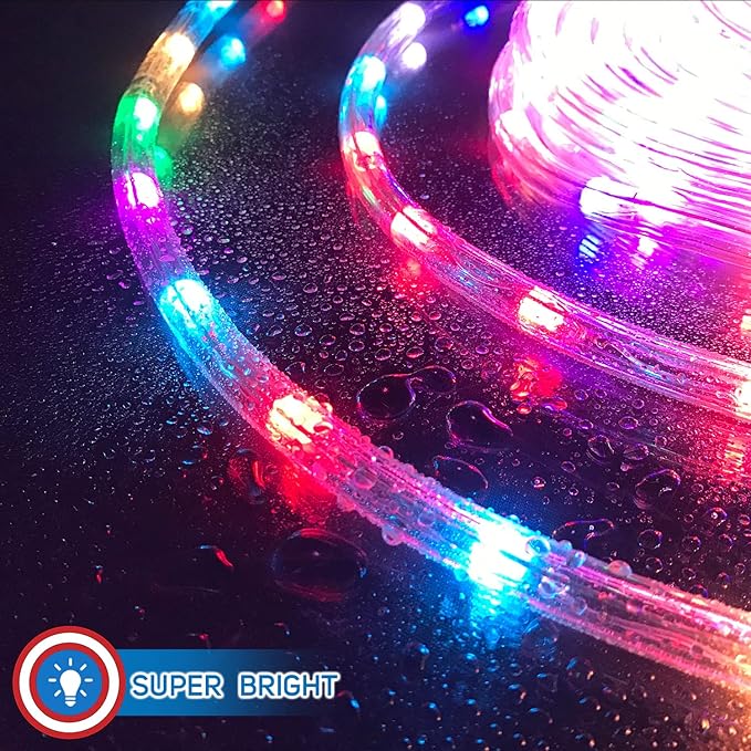 Russell Decor Rope Lights 60ft RGB Color Changing Waterproof Flexible Party Wedding Christmas Indoor Outdoor Decoration