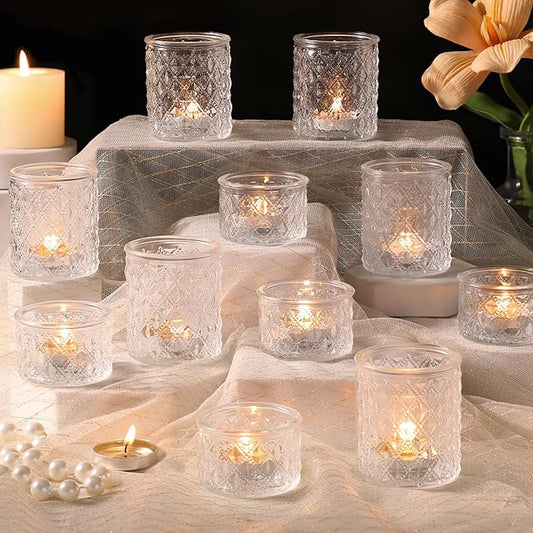 MATAHUM 20 Pcs Clear Tealight Candle Holders, Glass Votive Candle Holders Bulk, 2 Sizes for Wedding Table Centerpieces, Bridal Shower, Baby Shower, Birthday Party Decorations