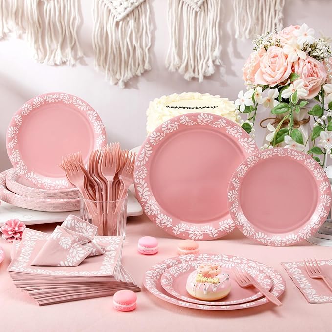 AmazingSpark 122 Pcs Light Pink Cielito Lindo Party Decoration Platos De Barro Mexicanos Fiesta Paper Plates Mexican Napkins Forks Tableware Set for Baby Shower Birthday Wedding Supplies, Serve 24