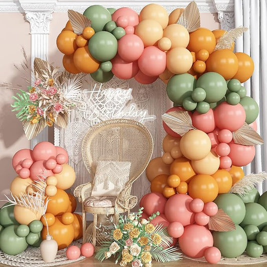 HILAVO Sage Green and Pink Balloons Arch Fairy Wildflower Spring Retro Dusty Pink Olive Green Burnt Orange Beige Balloons Garland for Boho Baby in Bloom Baby Shower Floral Safari Birthday Party Decor