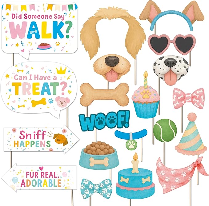 Dog Birthday Photo Booth Props & Puppy Party Decorations - 20pcs