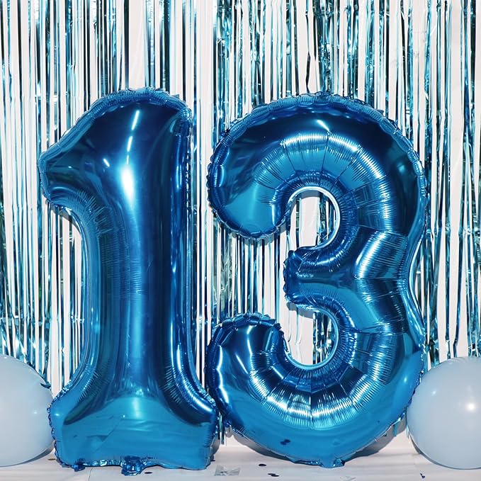 13th Birthday Decorations for Boys 13th Birthday Balloons 13 Cake Topper Happy Birthday Banner Blue Streamers Happy 13th Birthday Decorations