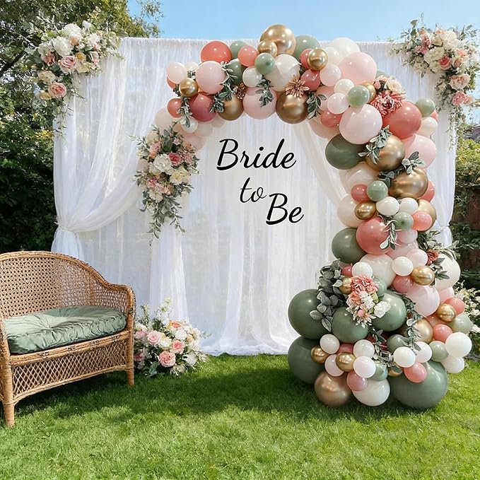 Bridal Shower Balloon Arch Garland Kit, 139pcs Sage Green Retro Dusty Pink Metallic Gold Balloons for Bachelorette Bride To Be Wedding Birthday Party Decorations