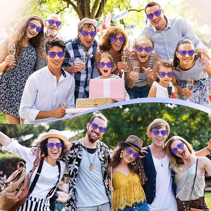 PLULON Heart Sunglasses for Women 5/12/25 Pcs, Heart Glasses Valentine Day Rimless Shaped Candy Color Fun Glasses Party Favor