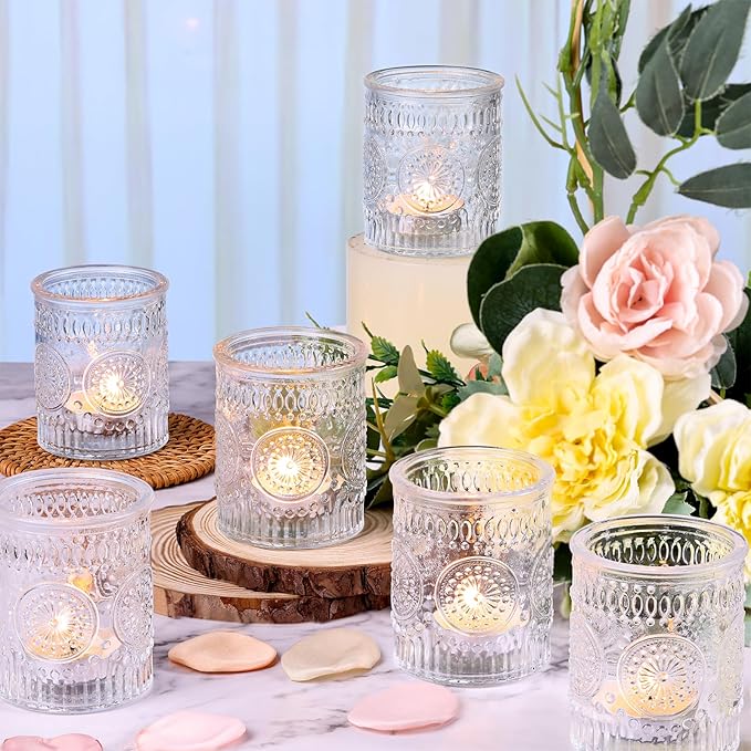 Lanttu 12 Pcs Clear Glass Votive Candle Holders for Wedding Table Centerpiece, Clear Tea Lights Candle Holders Bulk for Dinner Birthday Bridal Shower, Christmas, Thanksgiving Party Decor