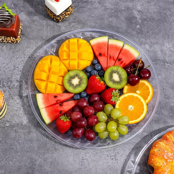 10 Pack Round Plastic Serving Platters 12 Inch - Clear Plastic Serving Trays for Parties, Weddings, Birthday, Cake, Cookies, Fruits & Snacks
