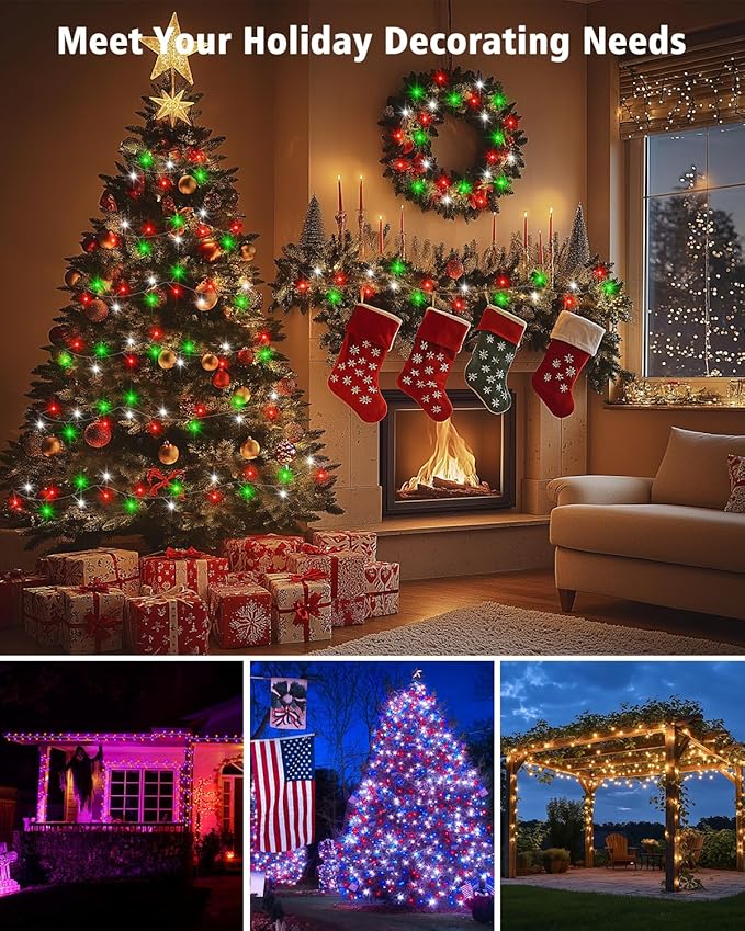 echosari Fairy Lights Plug in, 10Ft 120 LED Cluster Lights with Remote APP Control, Color Changing Firecracker String Lights with Timer Music & Mic Sync for Christmas Holiday Party Decor