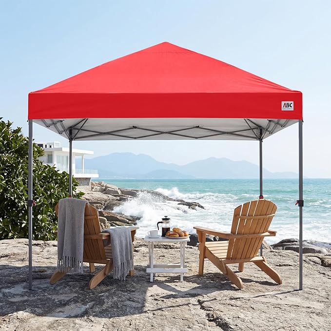 ABCCANOPY Pop Up Canopy - Outdoor Patio Portable Canopy Tent Heavy Duty for Backyard and Deck with 4 Sandbags(Red, 8x8)