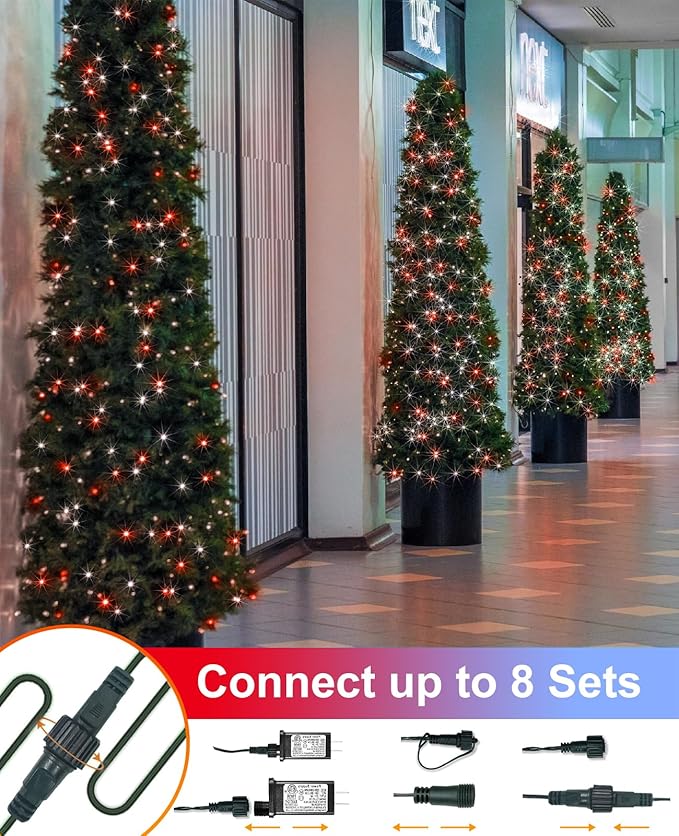 40FT 120 LED Christmas Lights Outdoor, Red and White Christmas String Lights Waterproof, 8 Modes & Timer, Connectable Christmas Tree Lights for Indoor House Patio Xmas Holiday Decorations