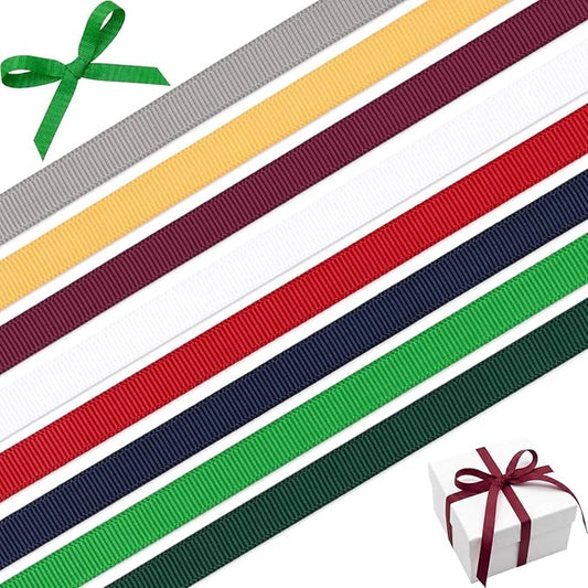 Christmas 3/8 Inch Grosgrain Ribbon Set, 8 Pack x 3 Yards (24 Yards Total), Craft Ribbon for Holiday Gift Wrapping Wreaths Tree Decor and Stocking Stuffers