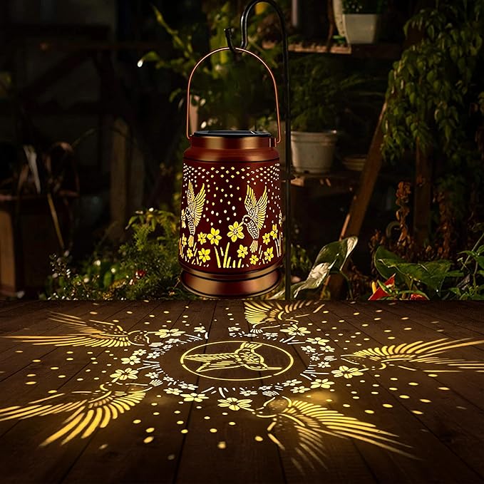 KY&BOSAM Solar Lanterns Outdoor Waterproof Hummingbird Lantern Garden Decor Birthday Gifts for Women Mom Solar Lanterns for Outside Hanging LED Metal Openwork Lights for Yard Backyard Porch Pathway