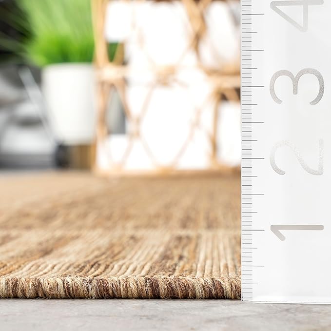 Nuloom Asha Light Brown/Ivory, 8' Round, Casual, Striped Border, Soft and Cozy, High Traffic, Stain Resistant, Easy Clean, Durable Area Rug for Indoor/Outdoor Patio, Deck, Porch, Garden, Courtyard