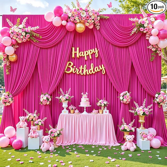 50ft x 10ft Wrinkle Free Hot Pink Wedding Backdrop Curtains for Party Bridal Shower Reception Decorations Hot Pink Fabric Curtain Backdrops Drapes for Photography Baby Shower Birthday Background