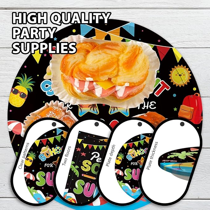 96 Pcs School's Out for The Summer Decorations Peace Out School Hello Summer Plates and Napkins End Of The School Year Tableware Set for Kids Class Of 2026 Preschool Graduation Party Supplies Serve 24