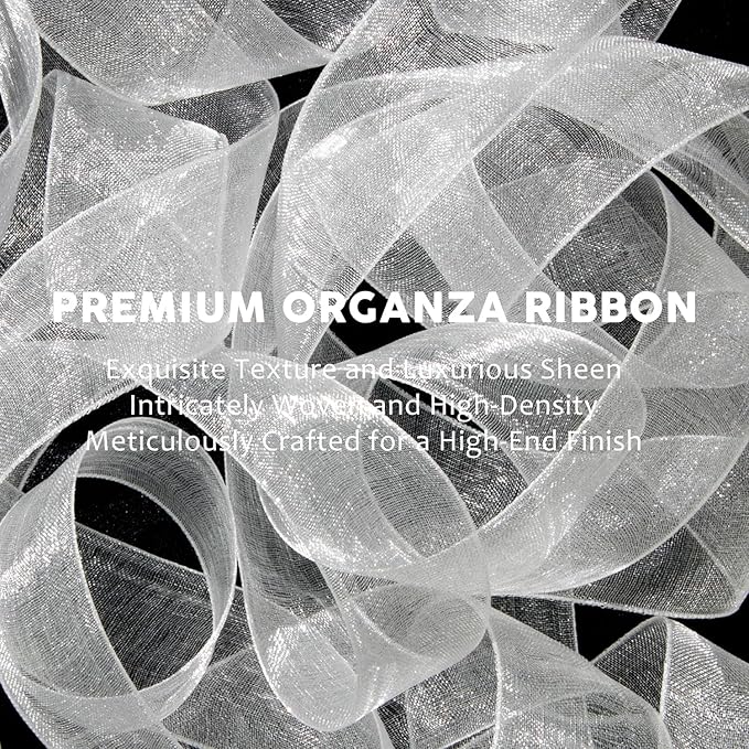 White Organza Ribbon - 1 Inch x 75 Yds Clear White Chiffon Tulle for Gift Wrapping, Christmas, Weddings & Crafts