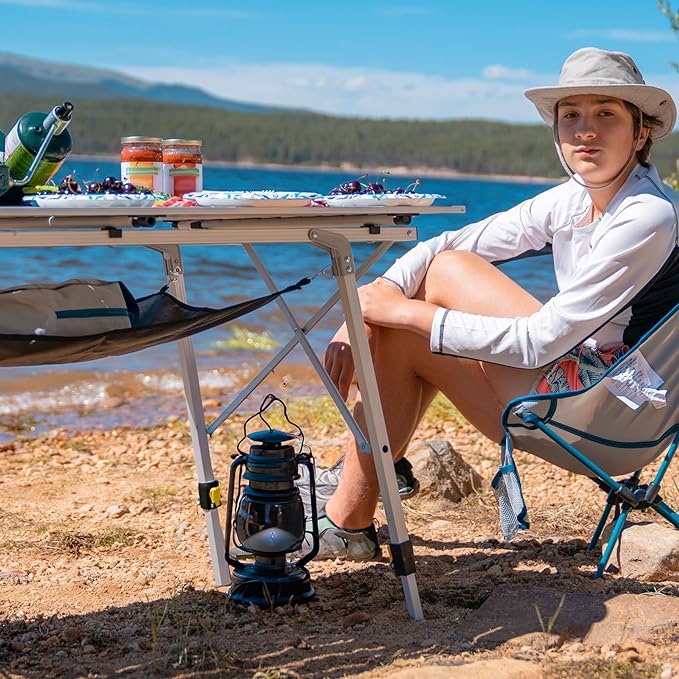 Portal Camping Table Portable Foldable with Adjustable Legs, Aluminum Folding Table Roll Up Table with Carrying Bag for Outdoor, Beach, Picnic, Backyards, BBQ and Party, Silver, Big
