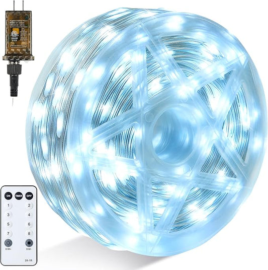 Joiedomi 600 LED Christmas Lights Outdoor,197 FT Cool White Christmas Tree Lights with 8 Modes Timer, PVC Clear Wire String Lights with Reel for Indoor Outdoor Holiday Xmas Eve Night Decorations