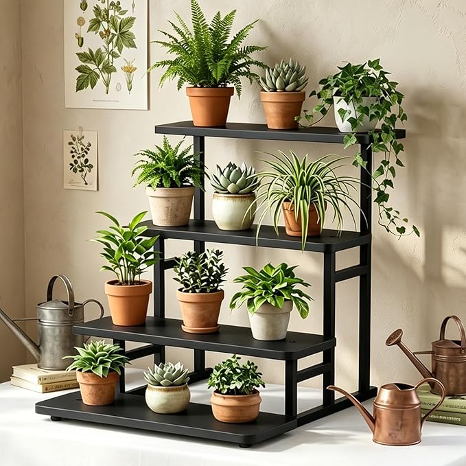 Cupcake Stand for 50 Cupcakes 4 Tiered Tray Stand for Food Cookie Wooden Dessert Display Risers for Party Wedding Buffet Stepped Risers Display Stands for Vendor Farmers Market Display, Black