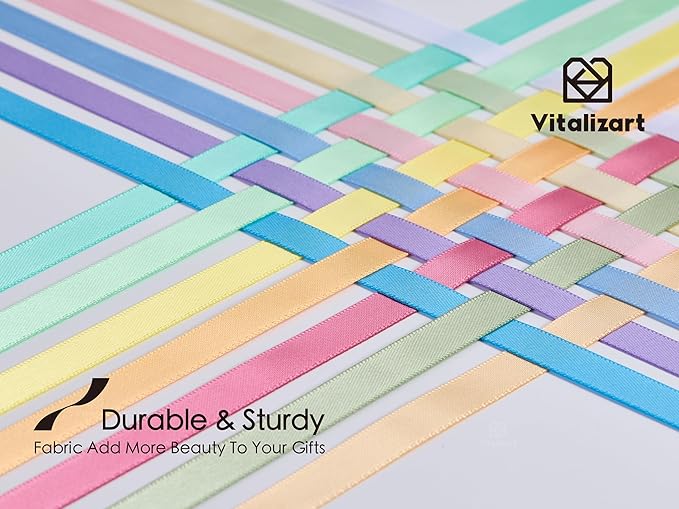 Vitalizart Pastel Satin Ribbon 3/8” x 14 Rolls 70 Yards Ribbon for Gift Wrapping Hair Craft Party Decoration Flower Bouquet Wedding Double Face Assorted Color