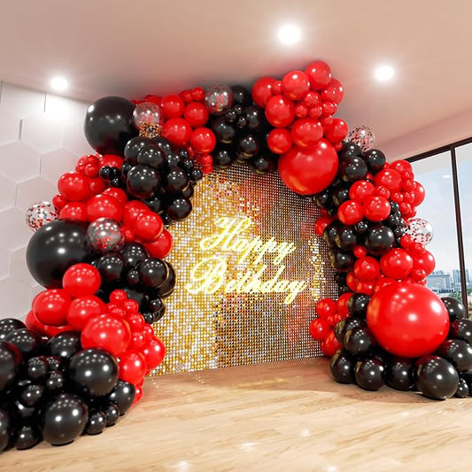 Red and Black Balloon Arch Kit, 140Pcs Different Sizes inch Black and Red Balloons and Confetti Party Balloon Garland Kit for Birthday, Wedding, Graduation, Anniversary, Prom Decorations
