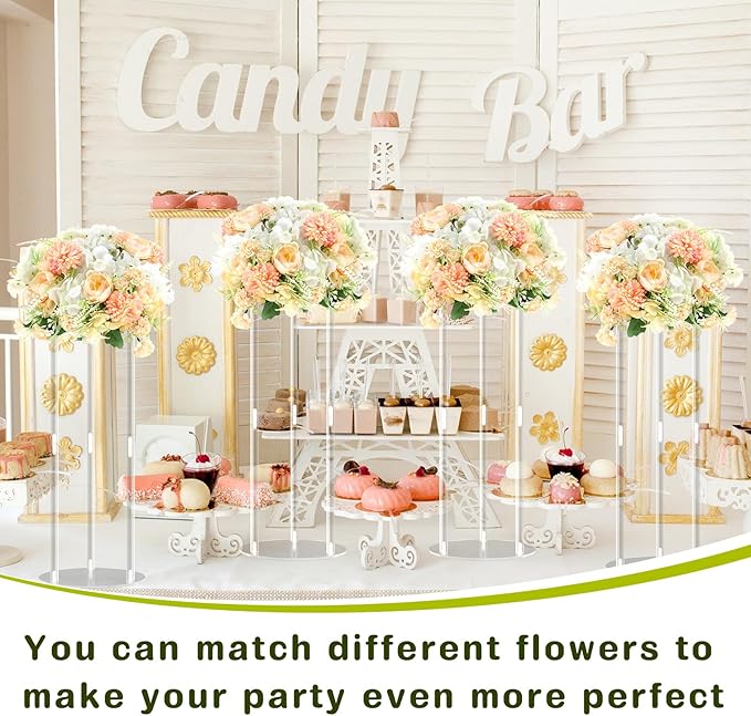 Teenyyou 10 Pcs 20 Inch Tall Acrylic Vase Wedding Centerpieces Clear Flower Stand Acrylic Centerpiece Stand Floral Vase Elegant Display Holder for Wedding Birthday Party Table Decorations