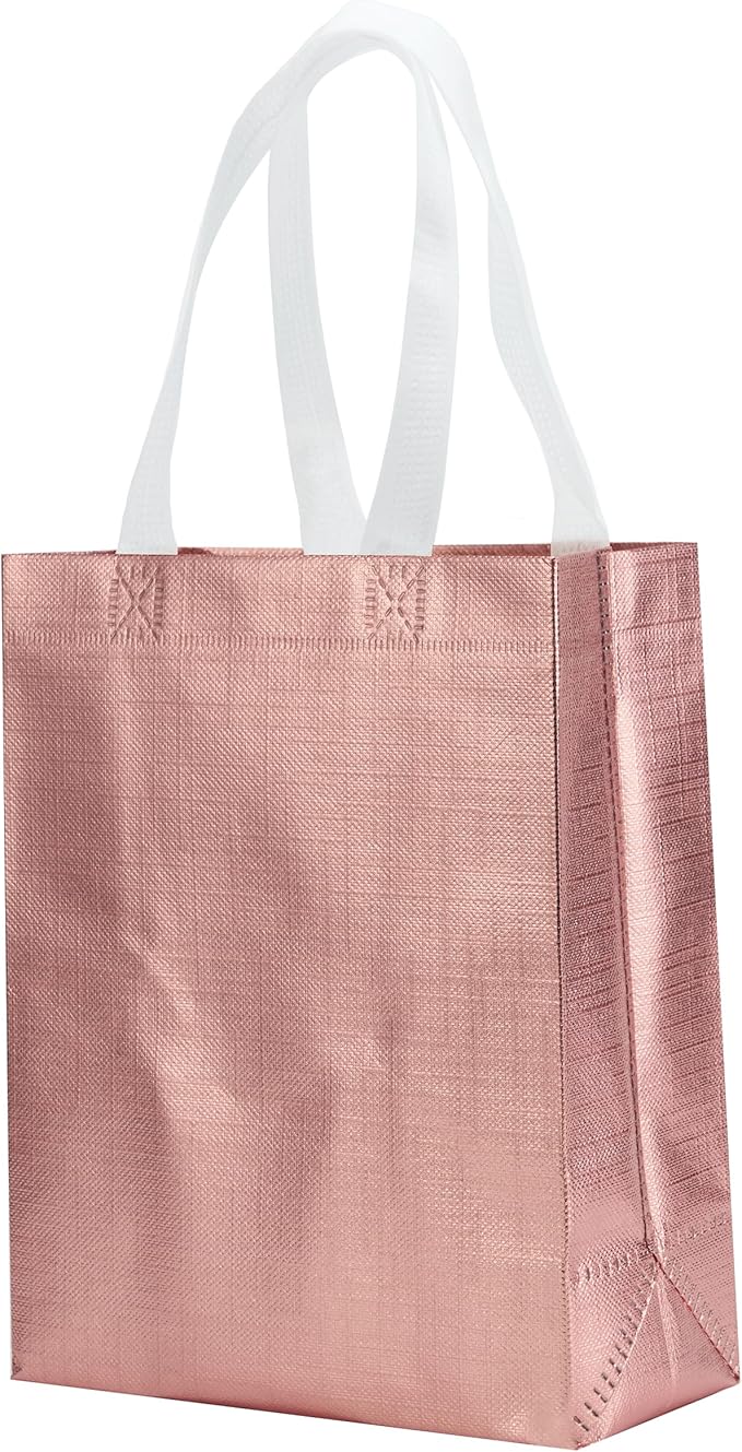 Tendwarm 12 Pcs 8x4x10 Inches Reusable Rose Gold Gift Bag Favor Bags for Party Wedding Christmas Medium Size