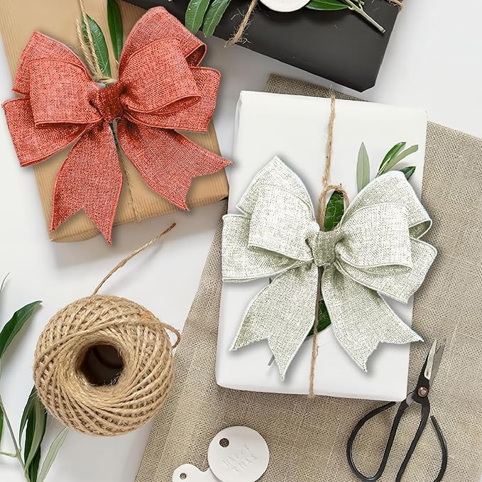 Orange Burlap Ribbon 1 inch X 10 Yard Natural Linen Woven Burlap Ribbons DIY Handmade Edging Production Wreath Holiday Decoration Ribbon Gift Wrapping Orange Linen Ribbons