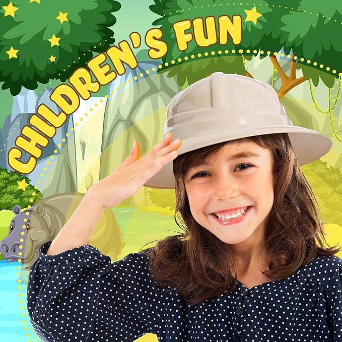 Hillban 48 Pcs Safari Hats for Kids Plastic Safari Party Hats Jungle Explorer Boys Girls Halloween christmas Costume Jungle theme Party Supplies