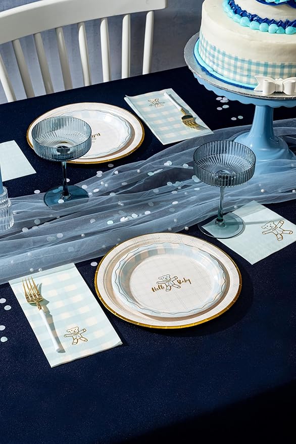 Light/Dark Blue Distressed Stripe Melamine Cake Stand for Celebrations Tiered Dessert Display at Birthdays, Weddings & All Gatherings – Stylish Presentation In Every Occasions