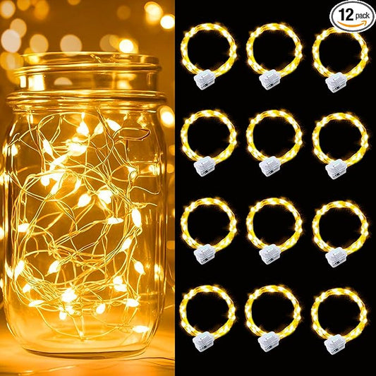 pozzolanas 12 Pack Warm White Battery Operated String Lights - 7ft Waterproof Fairy Lights with 20 LEDs for Home, Mason Jar, Party, Wedding, Halloween, Christmas Decorations