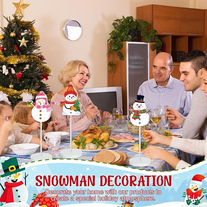 Geelin 10 Pcs Christmas Table Decoration Snowman Centerpieces for Tables Wooden Snowman Decoration Winter Table Decor Gift for Christmas Party Supplies Winter Desk Home Office Tabletop Decor