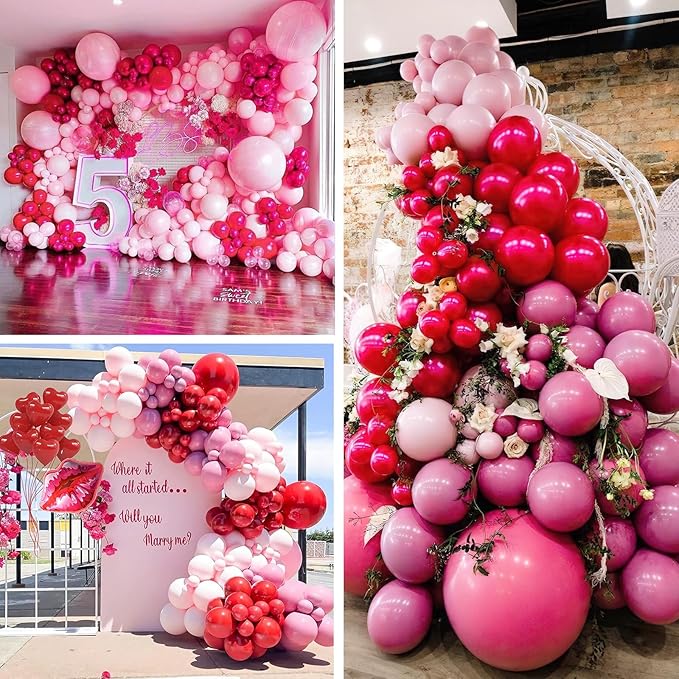 PartyWoo Hot Pink Balloon Arch Kit Garland 142pcs Different Sizes of 18 12 10 5 Inch Magenta Fuchsia Light Baby Pastel Pale Pearl Metallic Pink Balloons for Baby Shower Birthday Party Decorations