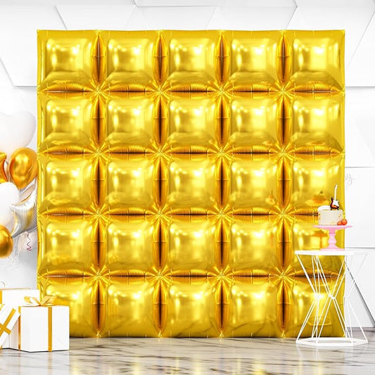 NISOCY 25PCS Gold Square Foil Balloons Wall Backdrop Metallic Double Sided Gold Christmas Balloons Tunnel Arch Kit for New Year Birthday Anniversary Graduation Party Decorations