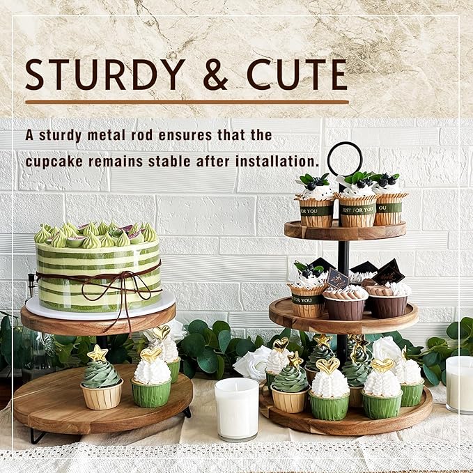 WILDMOS 3 Tier Cupcake Stand, Farmhouse Rustic Tiered Serving Tray,3 Tier Serving Tray for Farmhouse Kitchen Decor, Wood Dessert Tray for Tea Party Wedding Server, Decorative Tiered Tray.