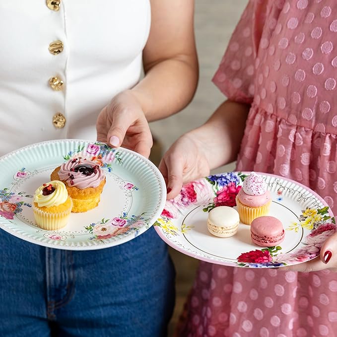 Talking Tables Afternoon Tea Vintage Floral Paper Plates | 24 Count (1 Pack) | Truly Scrumptious | for Birthday Party, Baby Shower, Wedding Hen Party and Anniversary, Disposable Tableware - Size 9'